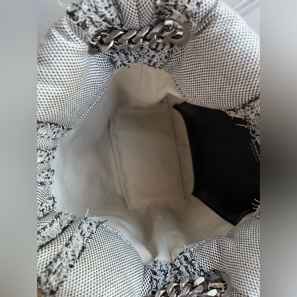 BURBERRY Lola Needle Punch Check Canvas Small Bucket Bag- Black and White - Picture 11 of 13